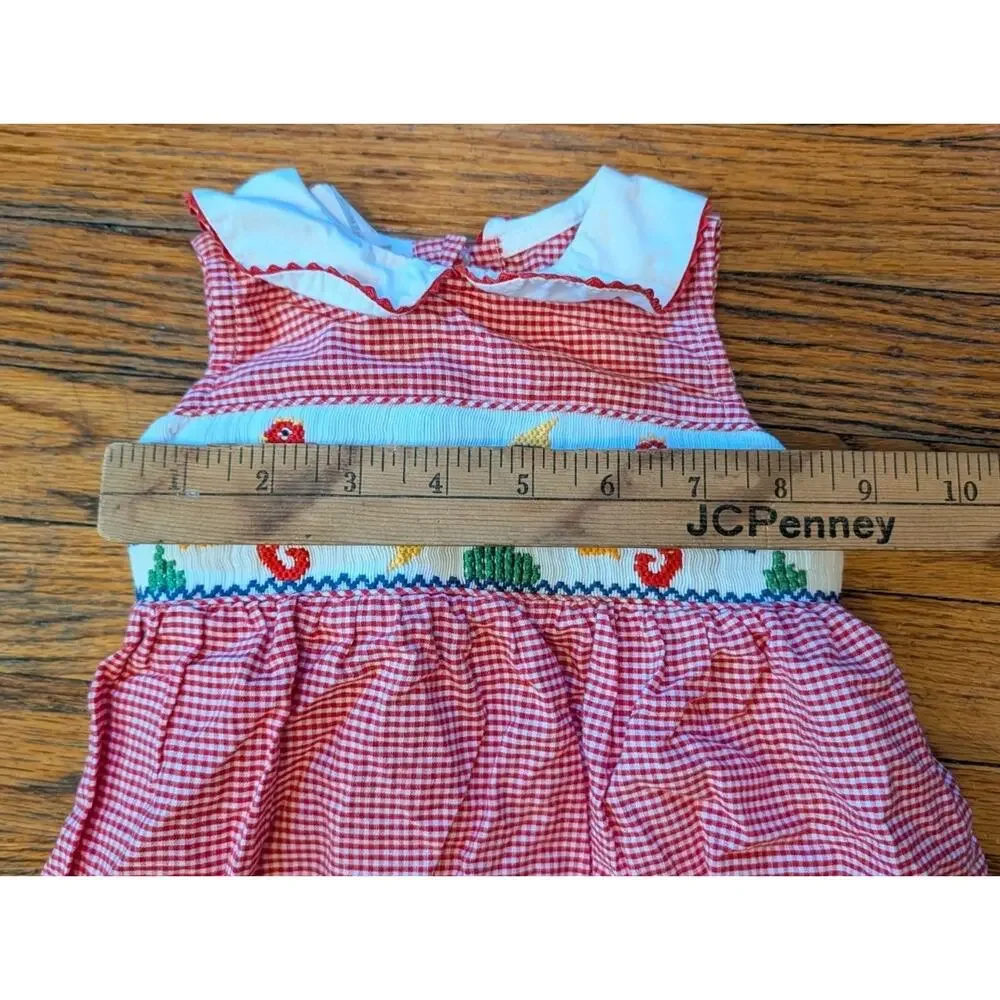 Vintage Silly Goose Hand Smocked Romper Jumpsuit Infant Girls 6M Red White